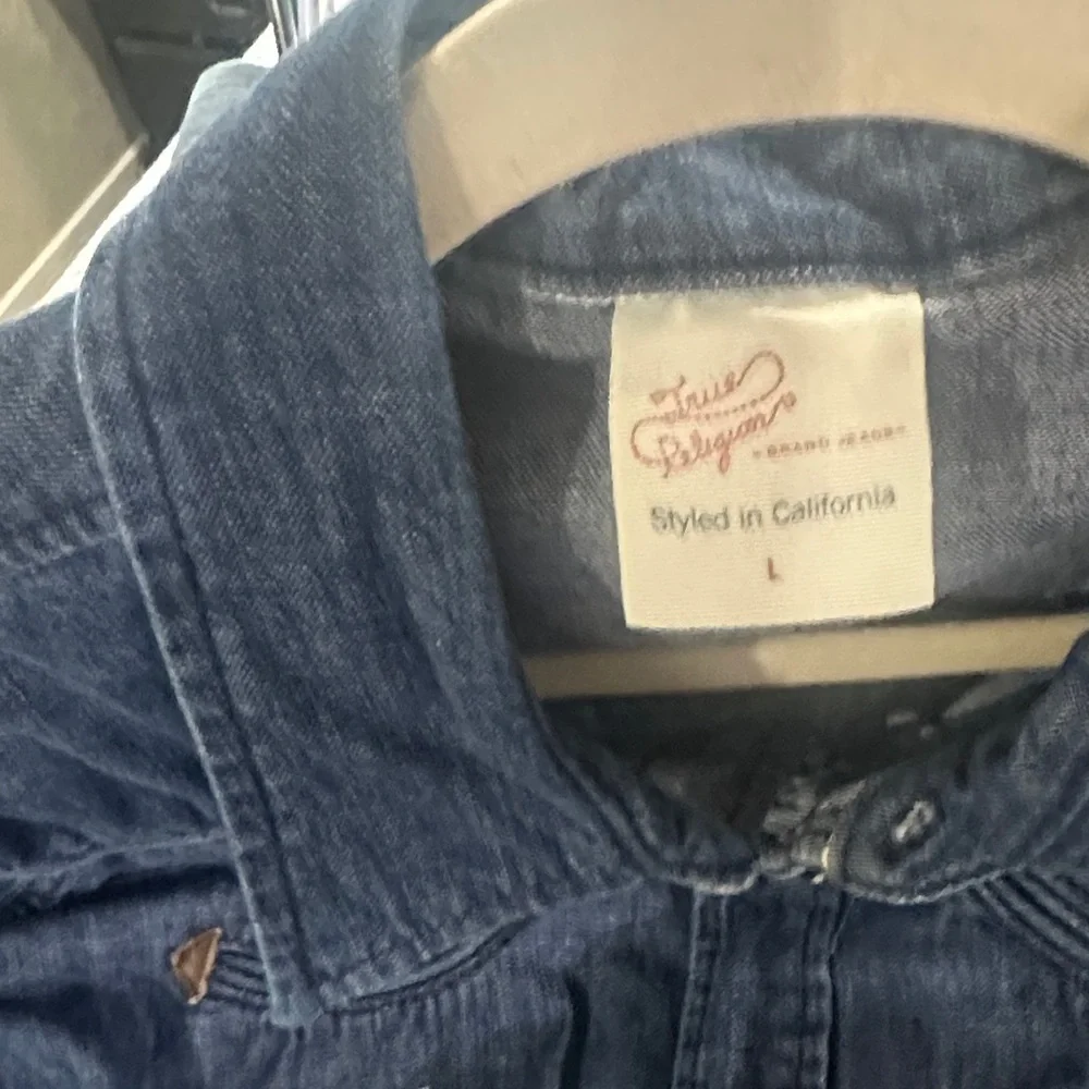 True Religion Men's Denim Western Shirt Jacket - Indigo Blue with Brown Accents